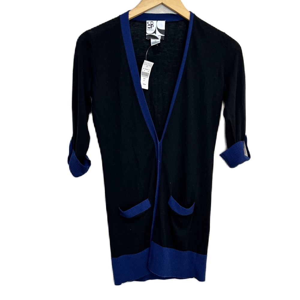 Barney’s New York Co-Op Black and Blue V-Neck Cardigan Sweater Women’s XS NWT